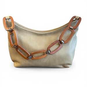 Desmo Made In Italy Taupe Soft Leather Shoulder Bag with Leather-Link Strap